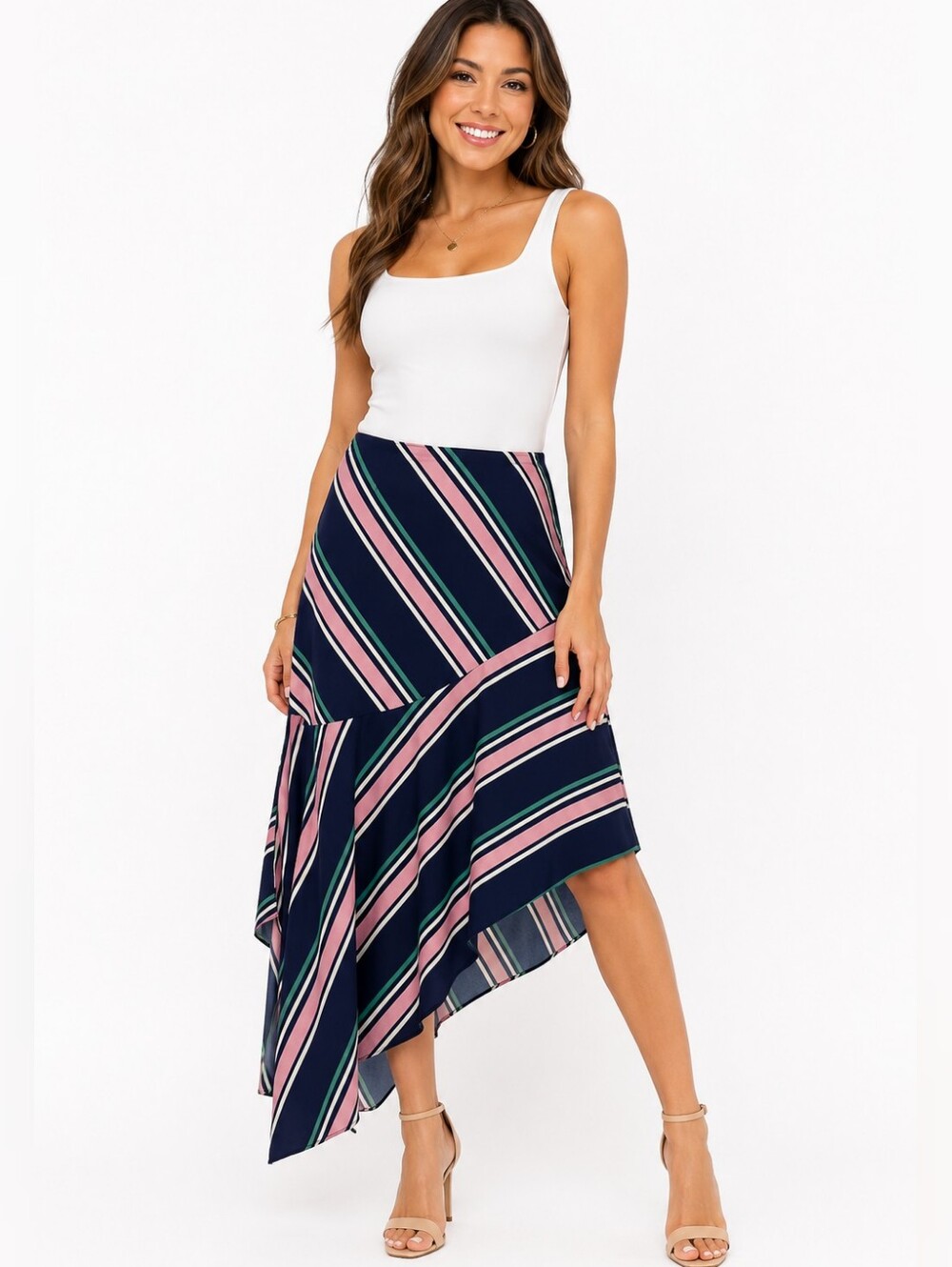Bar III Size 12 Striped Asymmetrical Ruffle High Low Midi Skirt